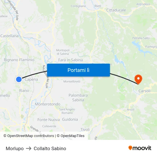 Morlupo to Collalto Sabino map