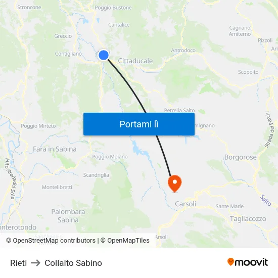 Rieti to Collalto Sabino map