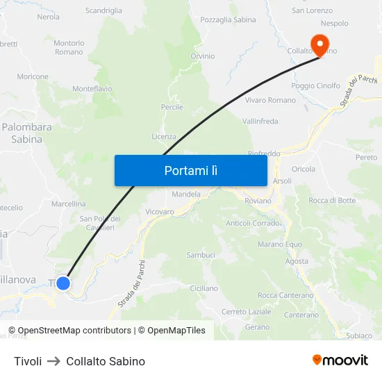 Tivoli to Collalto Sabino map