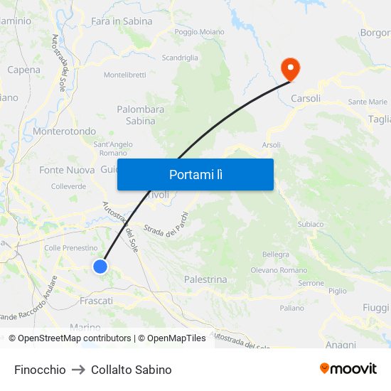 Finocchio to Collalto Sabino map