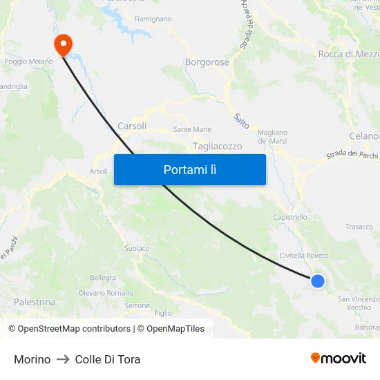 Morino to Colle Di Tora map