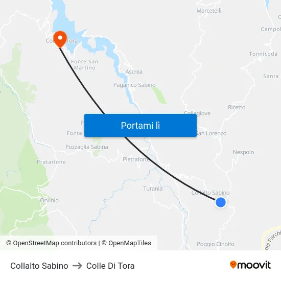 Collalto Sabino to Colle Di Tora map
