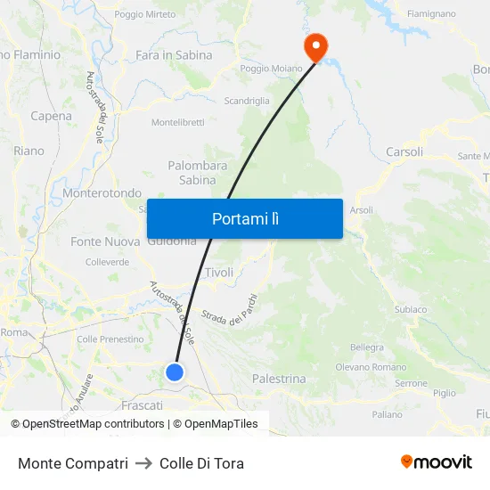 Monte Compatri to Colle Di Tora map