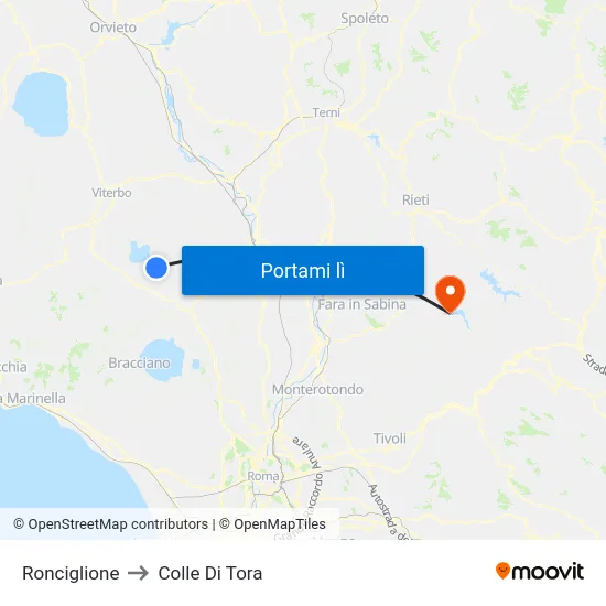 Ronciglione to Colle Di Tora map