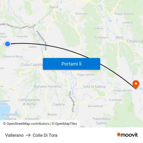Vallerano to Colle Di Tora map