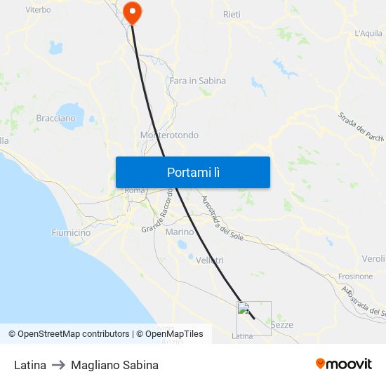 Latina to Magliano Sabina map