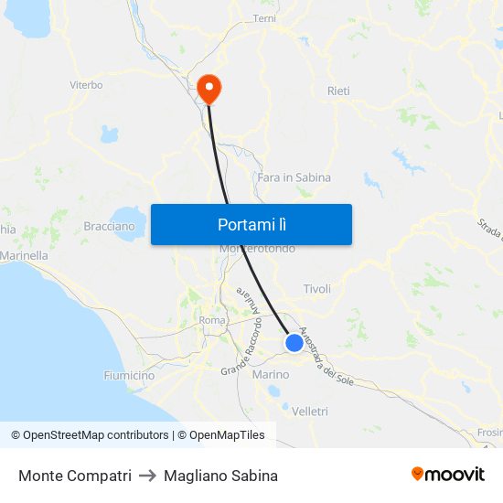 Monte Compatri to Magliano Sabina map