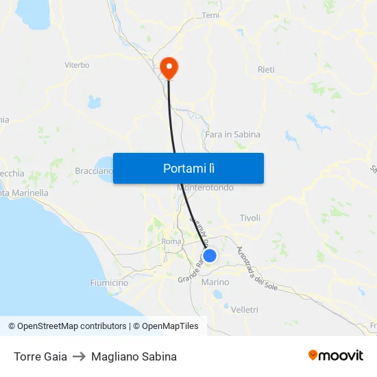 Torre Gaia to Magliano Sabina map