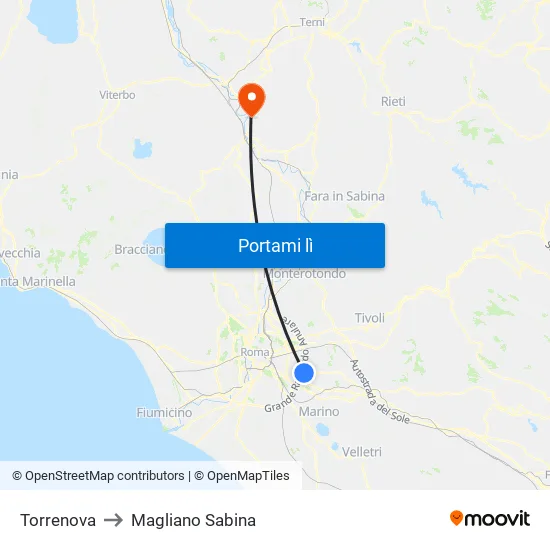 Torrenova to Magliano Sabina map