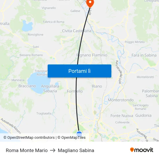 Roma Monte Mario to Magliano Sabina map
