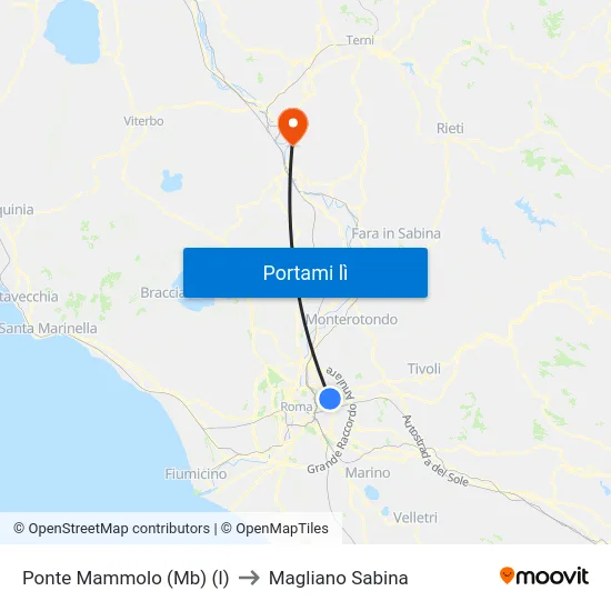 Ponte Mammolo (Mb) to Magliano Sabina map
