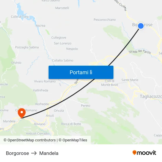 Borgorose to Mandela map