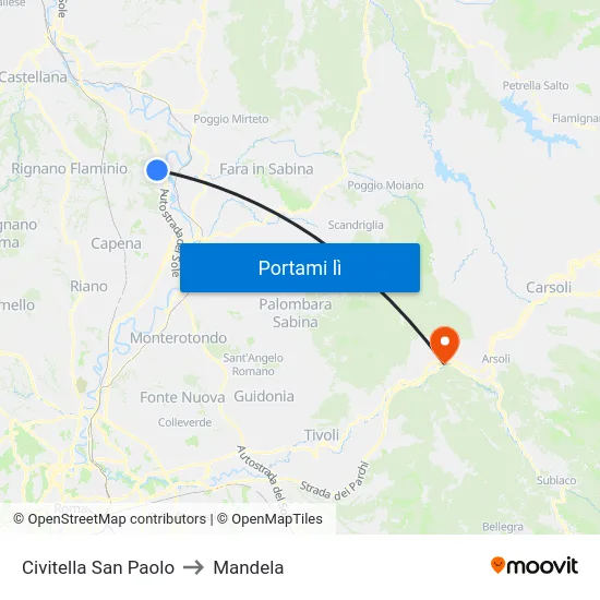 Civitella San Paolo to Mandela map