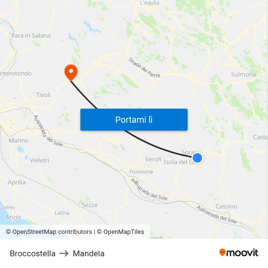 Broccostella to Mandela map