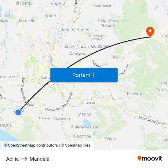 Acilia to Mandela map