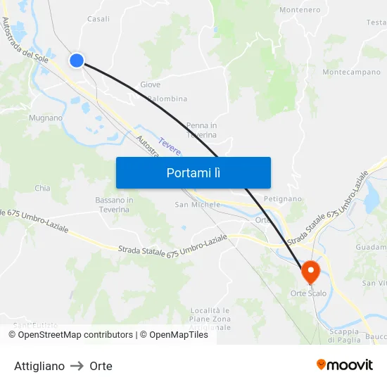 Attigliano to Orte map
