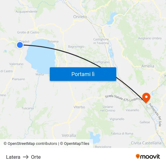 Latera to Orte map