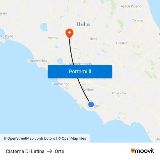 Cisterna Di Latina to Orte map