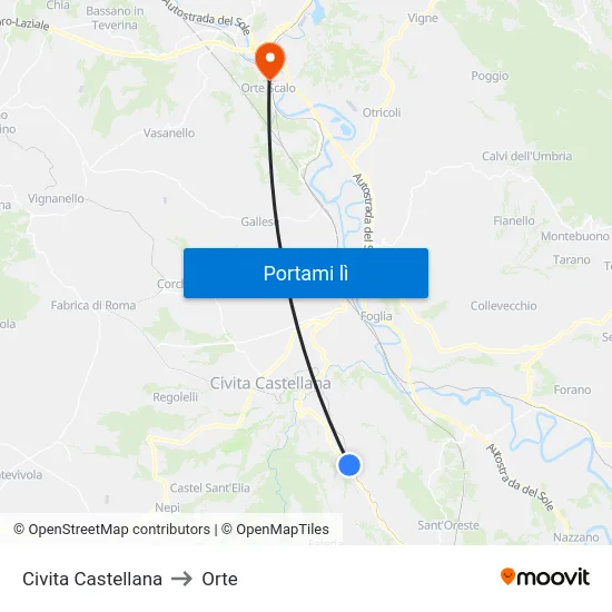 Civita Castellana to Orte map