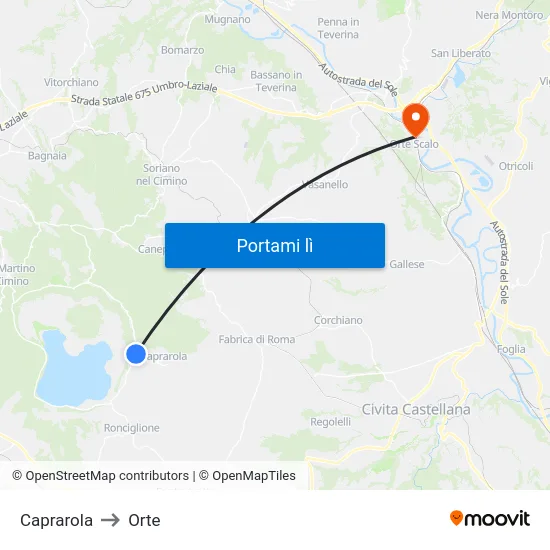 Caprarola to Orte map