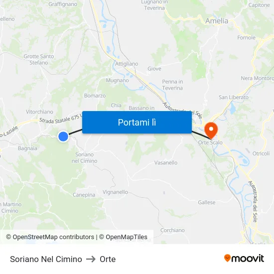 Soriano Nel Cimino to Orte map