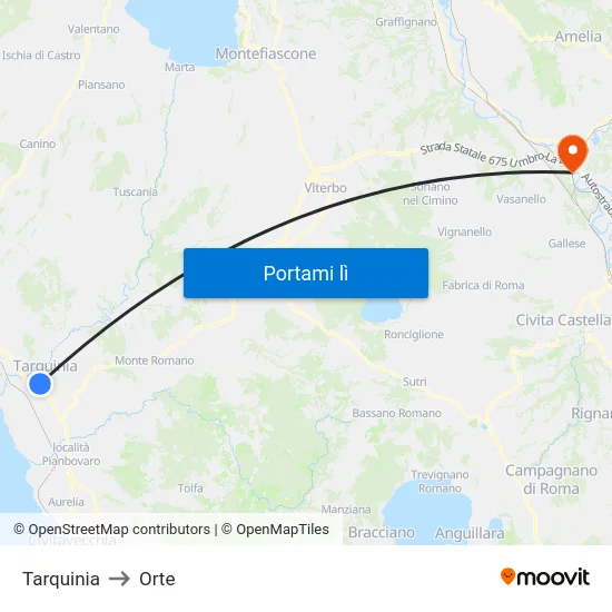 Tarquinia to Orte map