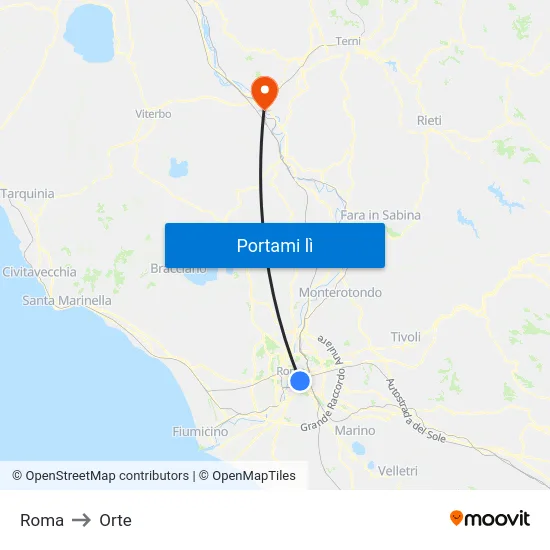 Roma to Orte map