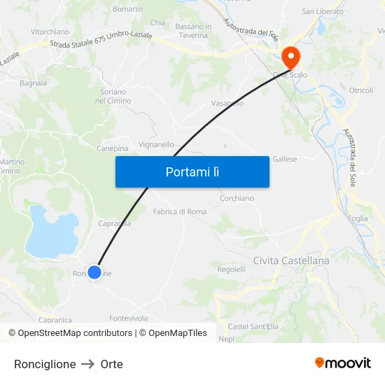 Ronciglione to Orte map