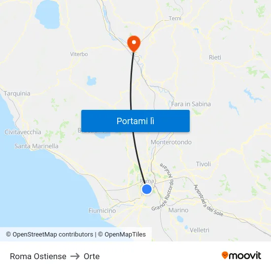Roma Ostiense to Orte map