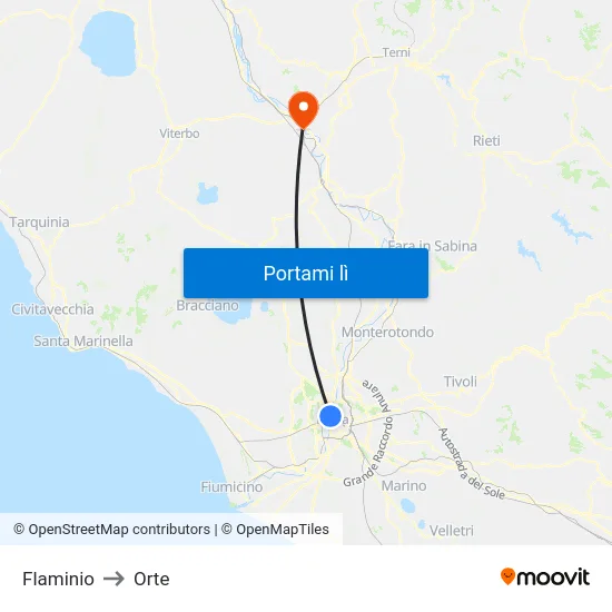 Flaminio to Orte map