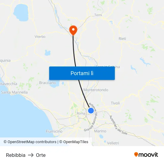 Rebibbia to Orte map