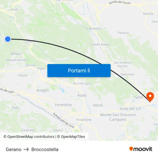 Gerano to Broccostella map