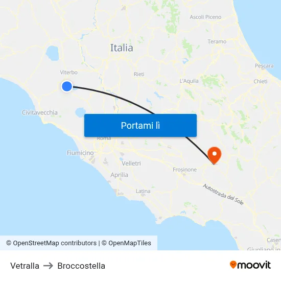 Vetralla to Broccostella map