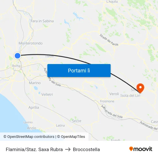 Flaminia/Staz. Saxa Rubra to Broccostella map