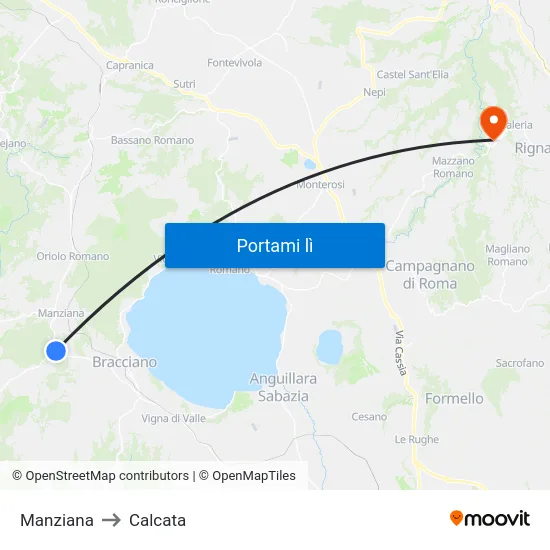 Manziana to Calcata map
