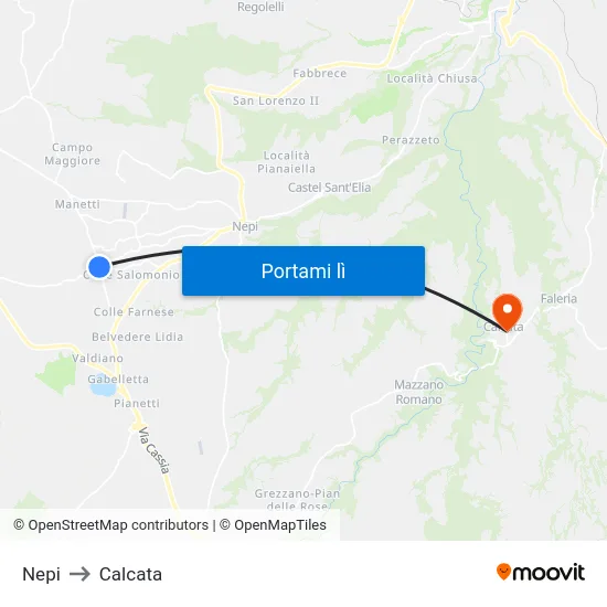 Nepi to Calcata map