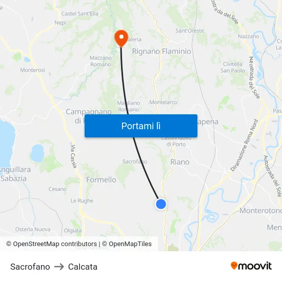 Sacrofano to Calcata map