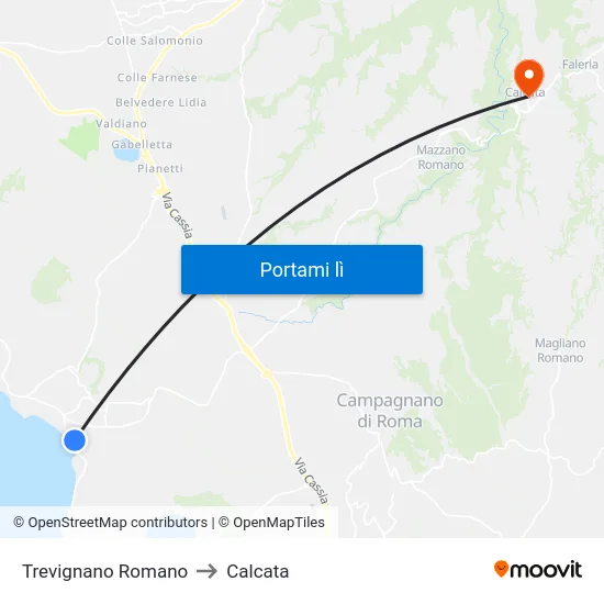 Trevignano Romano to Calcata map