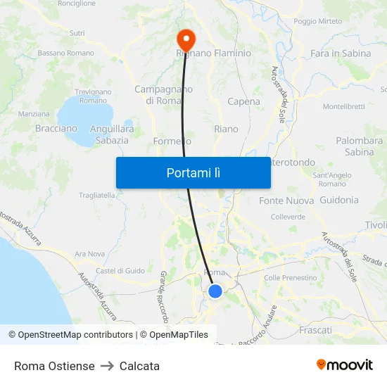 Roma Ostiense to Calcata map