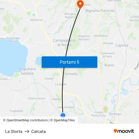 La Storta to Calcata map