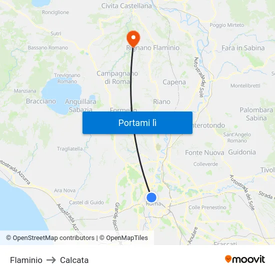 Flaminio to Calcata map