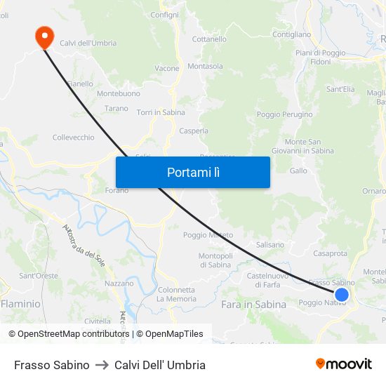 Frasso Sabino to Calvi Dell' Umbria map