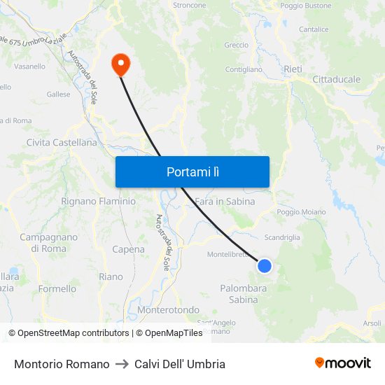 Montorio Romano to Calvi Dell' Umbria map