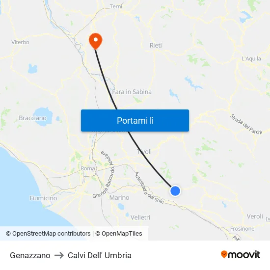 Genazzano to Calvi Dell' Umbria map