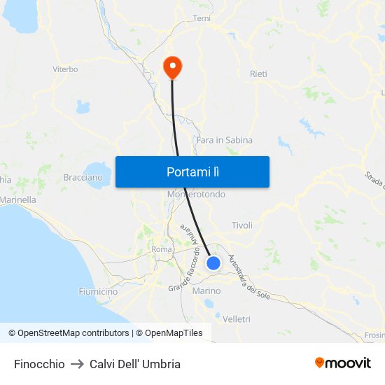 Finocchio to Calvi Dell' Umbria map
