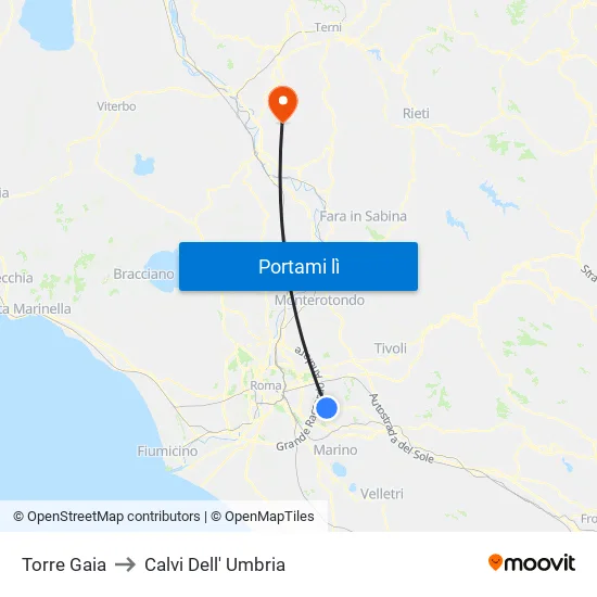 Torre Gaia to Calvi Dell' Umbria map