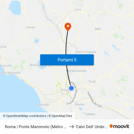 Roma | Ponte Mammolo (Metro B) to Calvi Dell' Umbria map