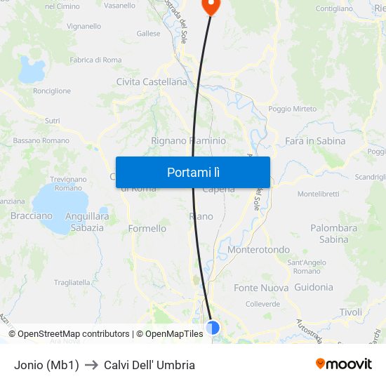 Jonio (Mb1) to Calvi Dell' Umbria map