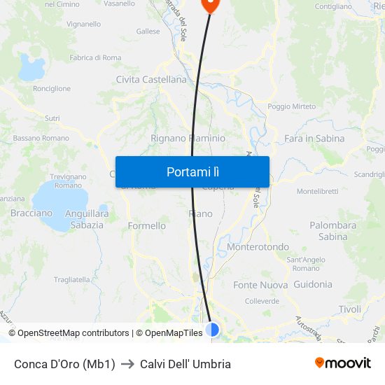 Conca D'Oro (Mb1) to Calvi Dell' Umbria map