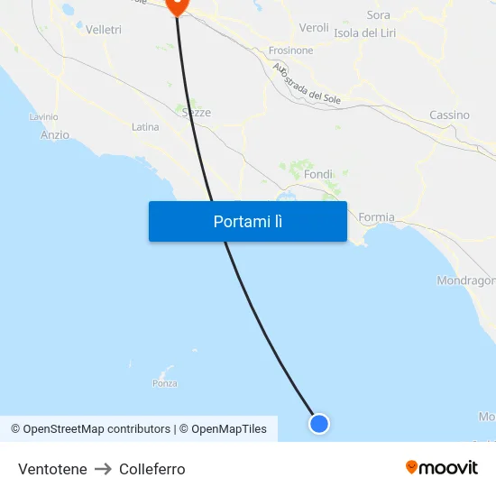 Ventotene to Colleferro map
